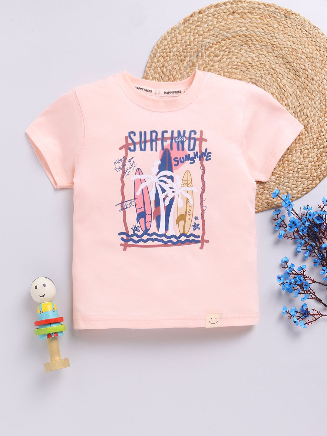 Happy Faces Boys Pure Cotton Typography & Graphic Printed T-shirt