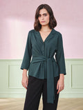 AND Women Lapel Collar Three-Quarter Sleeves Top