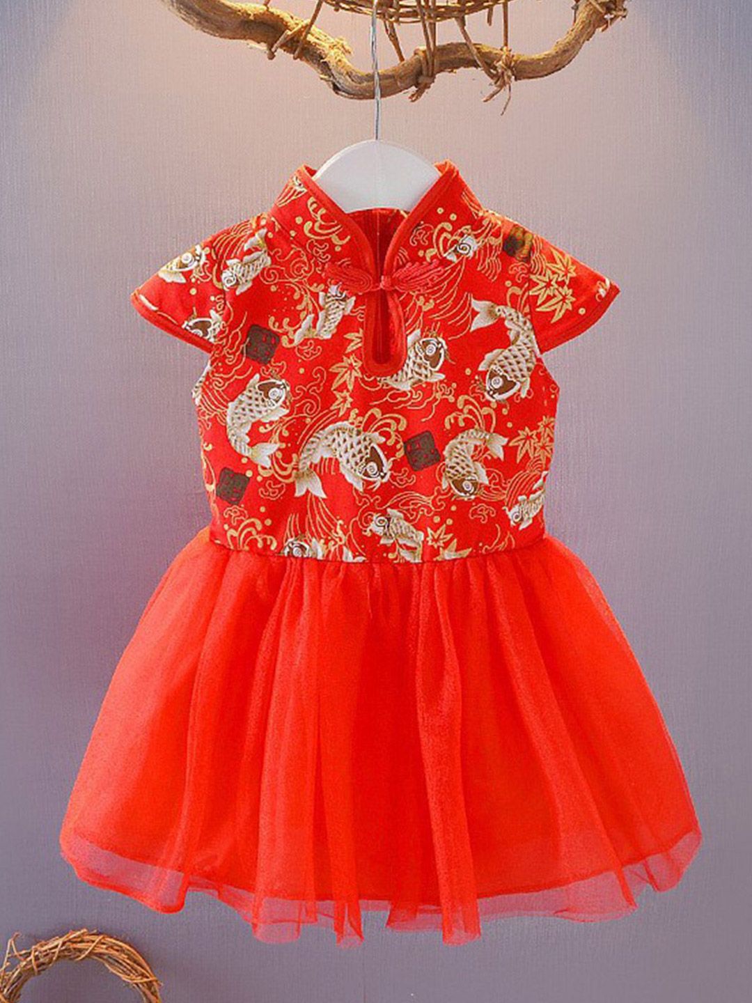 YK Girls Printed Fit & Flare Dress