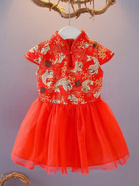 YK Girls Printed Fit & Flare Dress