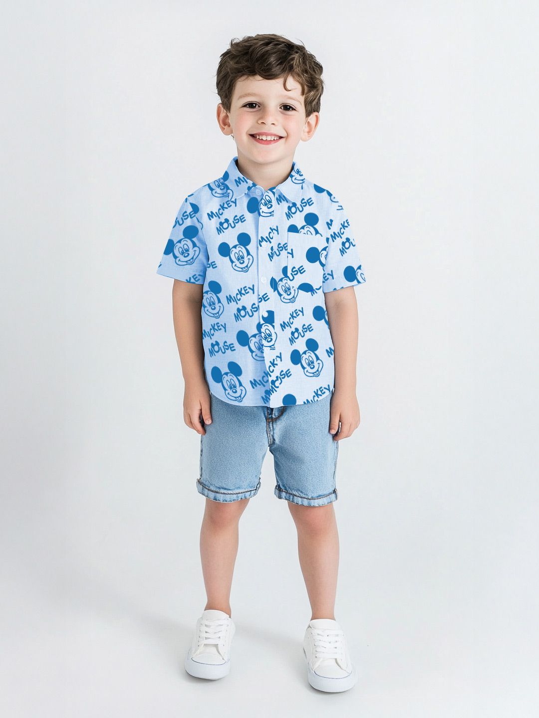 NautiNati Disney Boys Cotton Mickey Mouse Graphic Print Shirt with Chest Pocket