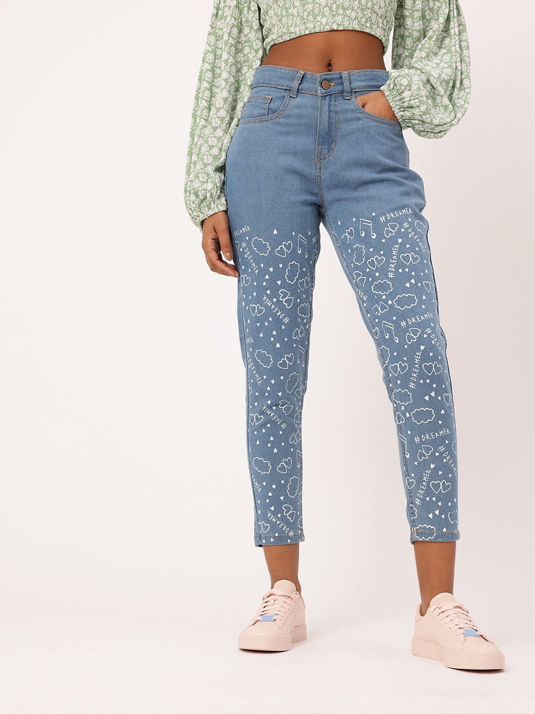 DressBerry Women Urban Cool Slim Fit Printed Stretchable Crop Jeans