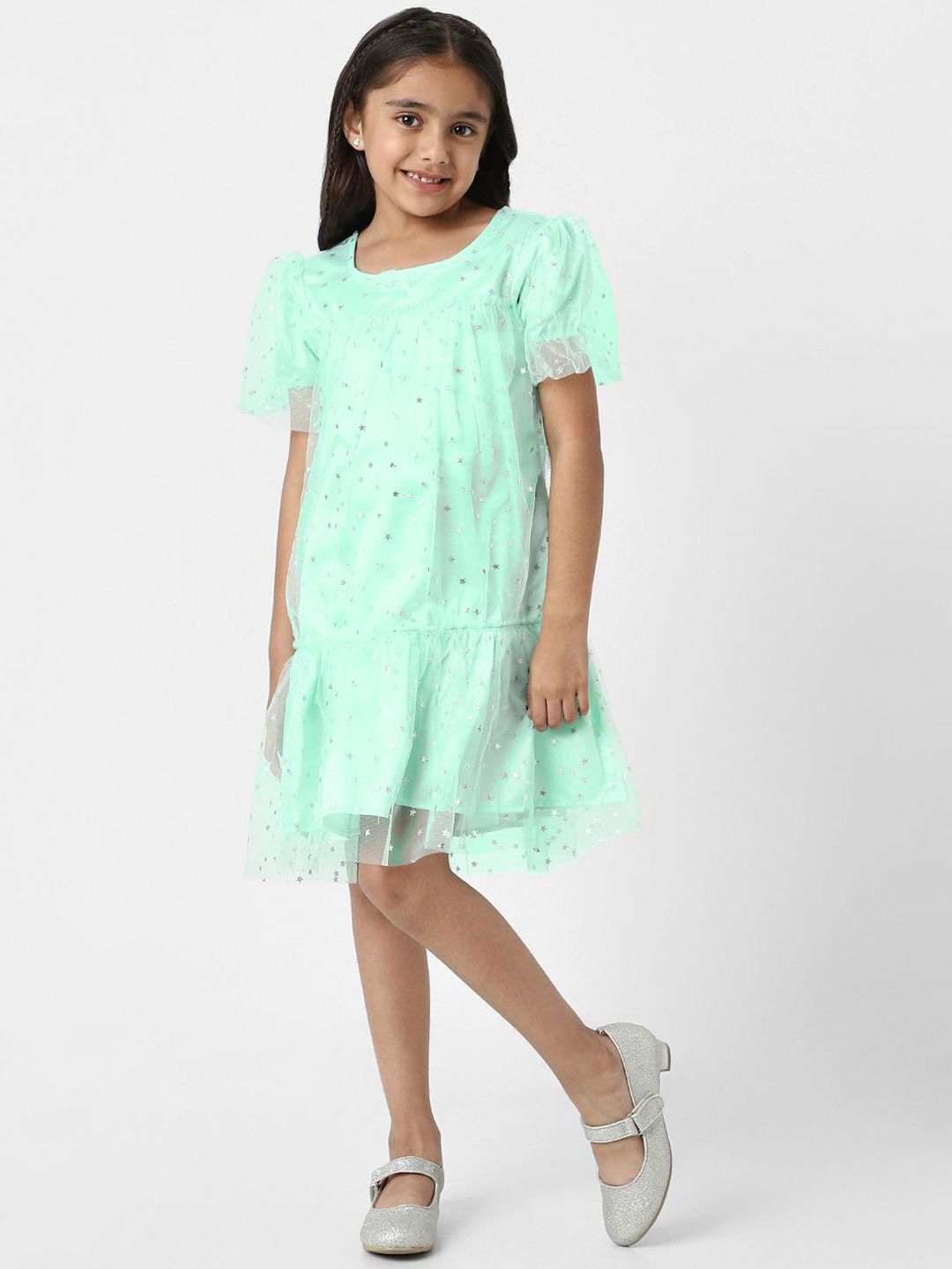 Nauti Nati Embellished Puff Sleeve A-Line Dress