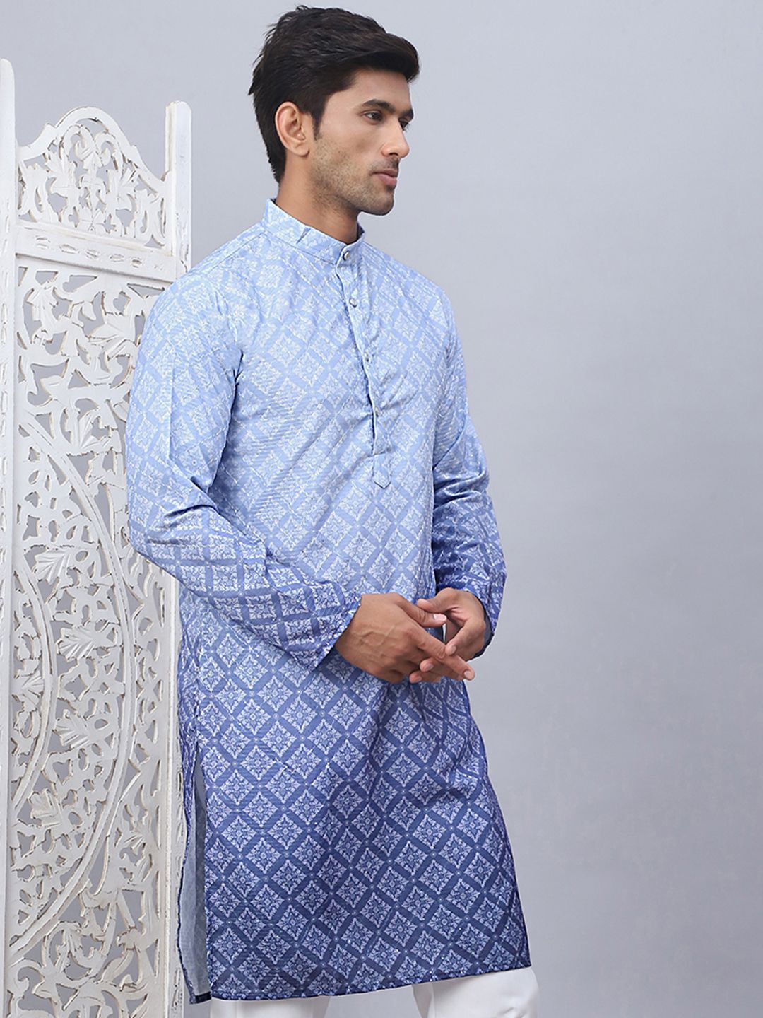 Jompers Ethnic Motifs Printed Mandarin Collar Straight Kurta