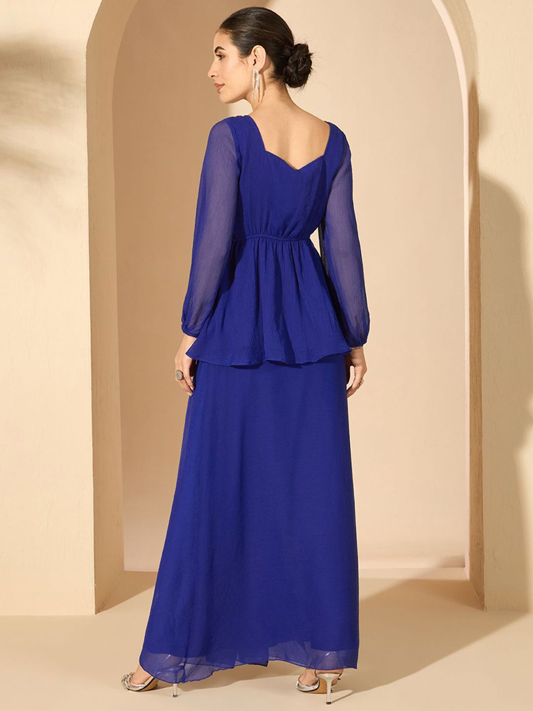 Antheaa Blue Embellished Square Neck Top & Skirt