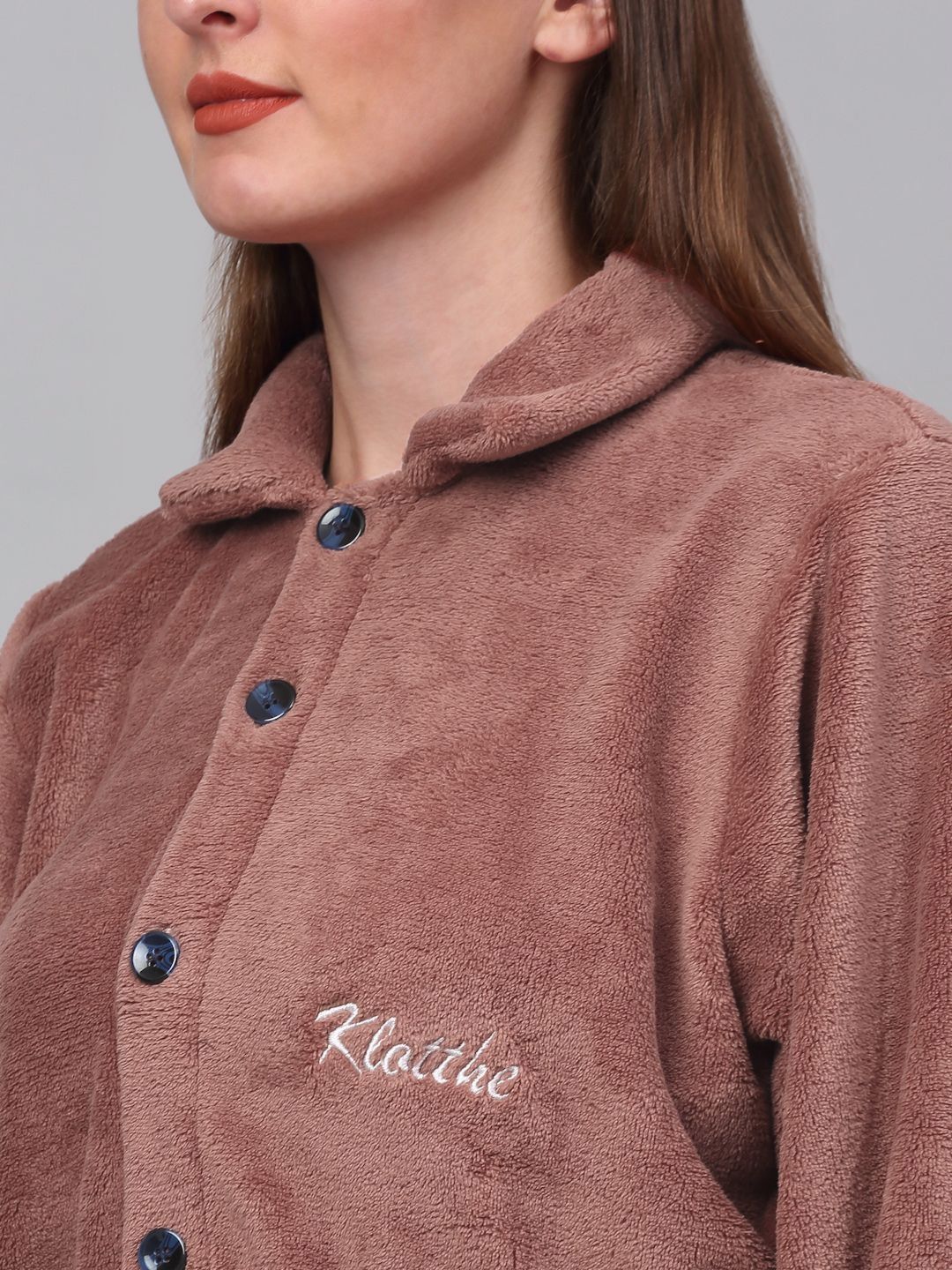 KLOTTHE Woolen Shirt Collar Bath Robe With Belt