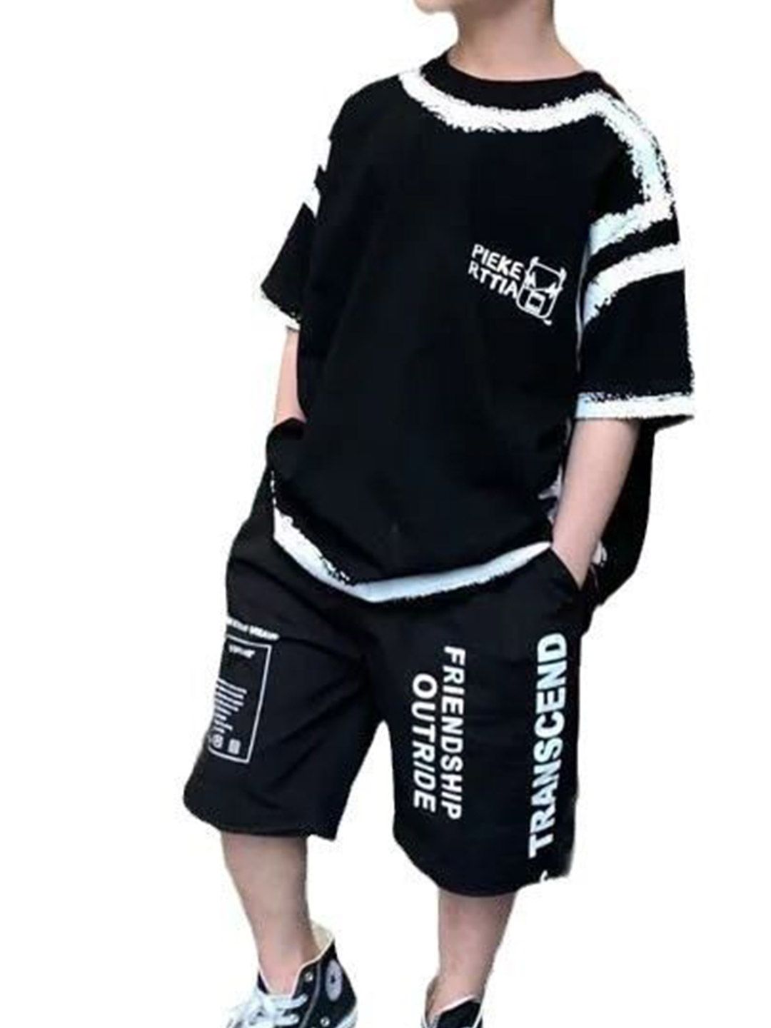 YK Boys Printed Round Neck Pure Cotton T-Shirt With Shorts