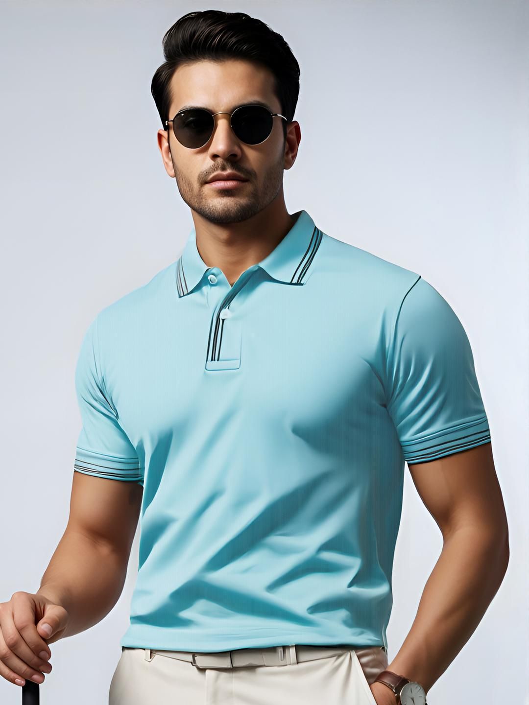Tshirts ADRO Men Turquoise Blue Cotton