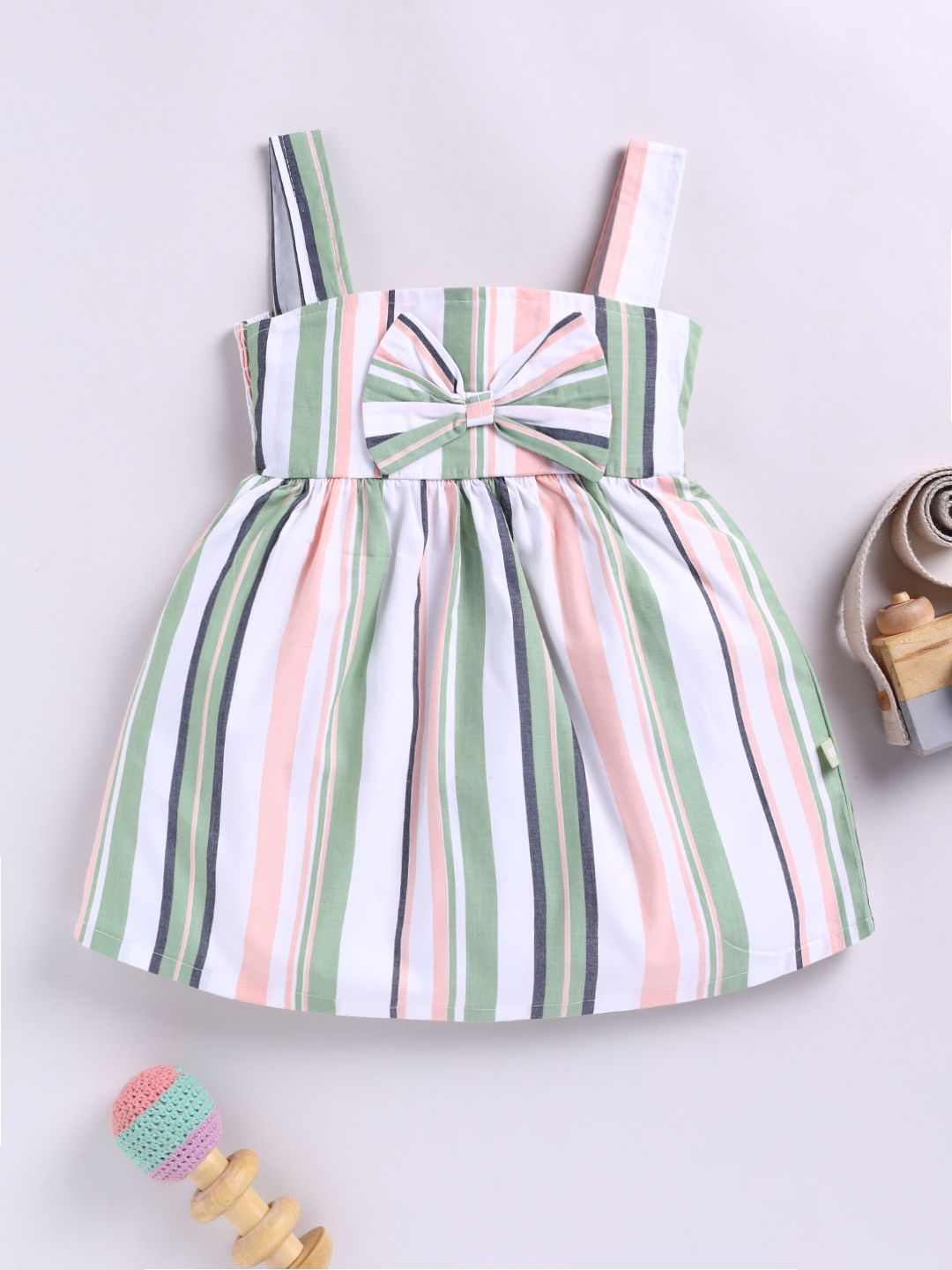 Moms Love Infant Girls Cotton Striped Fit & Flare Dress