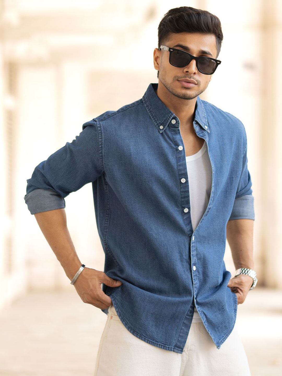 Powerlook Men Button-Down Collar Solid Cotton Casual Shirt