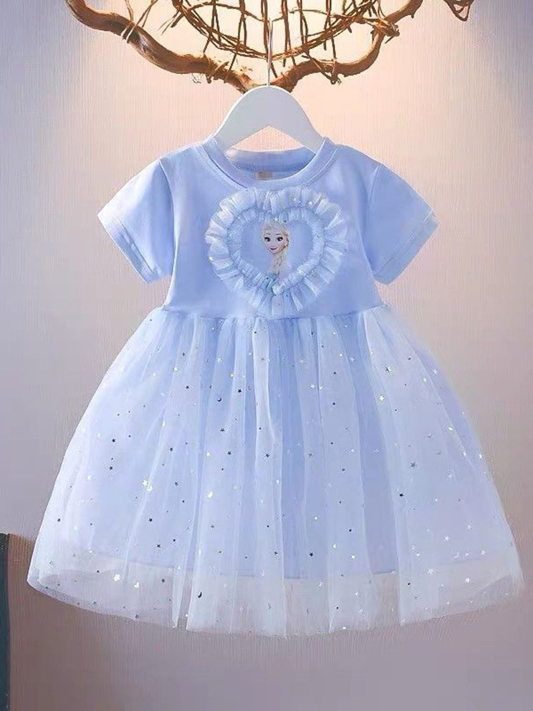 YK Girls Solid Self Design Fit and Flare Knee Length Dress