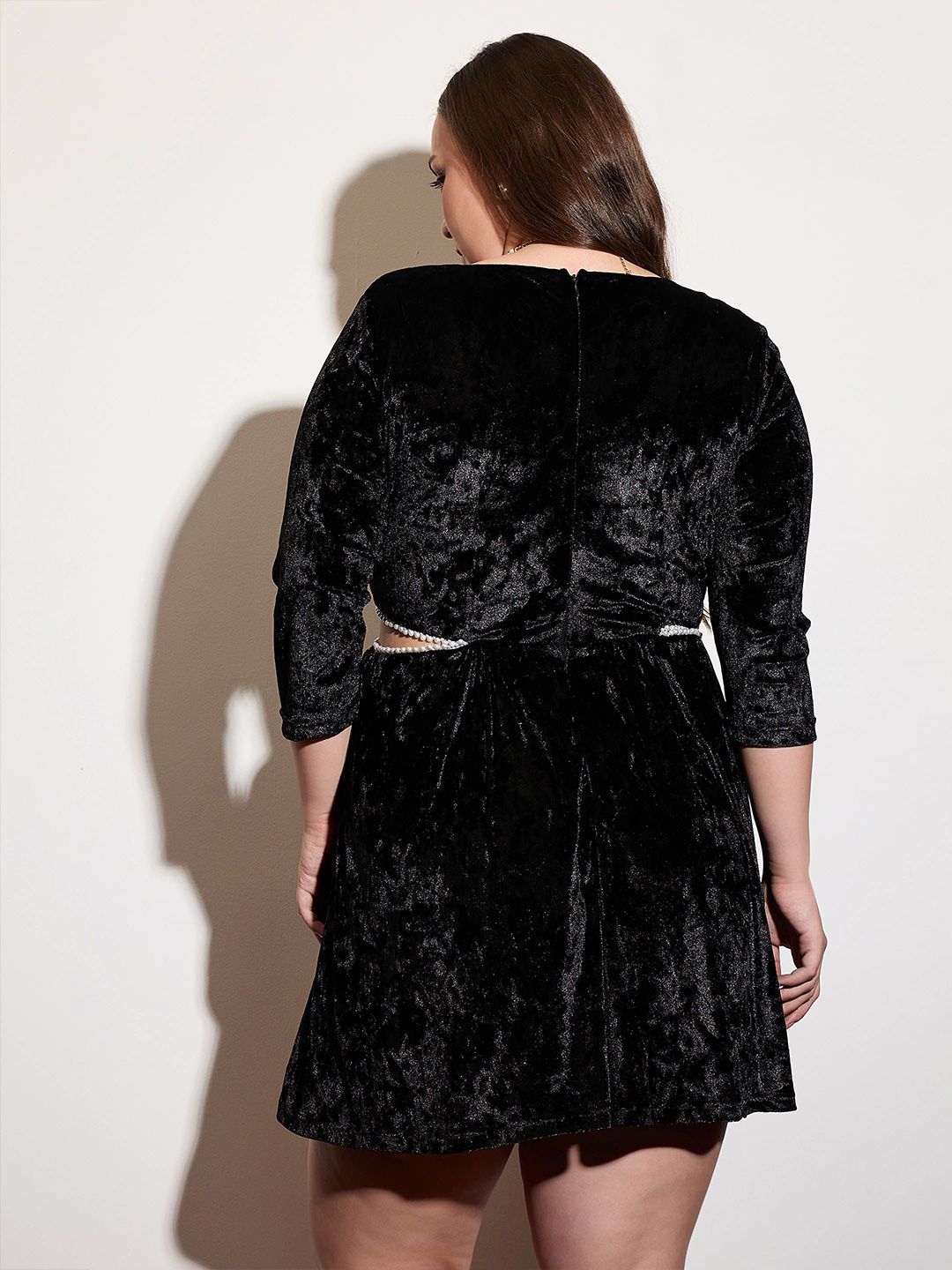 SASSAFRAS Curve Women Embellished Velvet Fit & Flare Dress