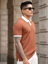 Powerlook Men Self Design Polo Collar Cotton T-shirt