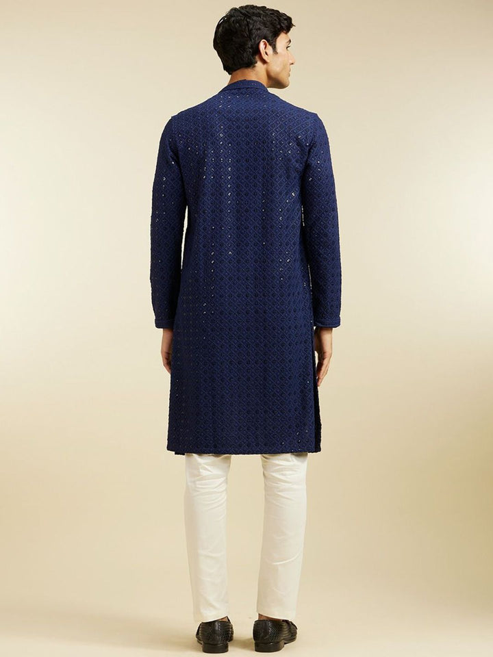 Diwas by Manyavar Geometric Chikankari Embroidered & Sequinned Mandarin Collar Kurta