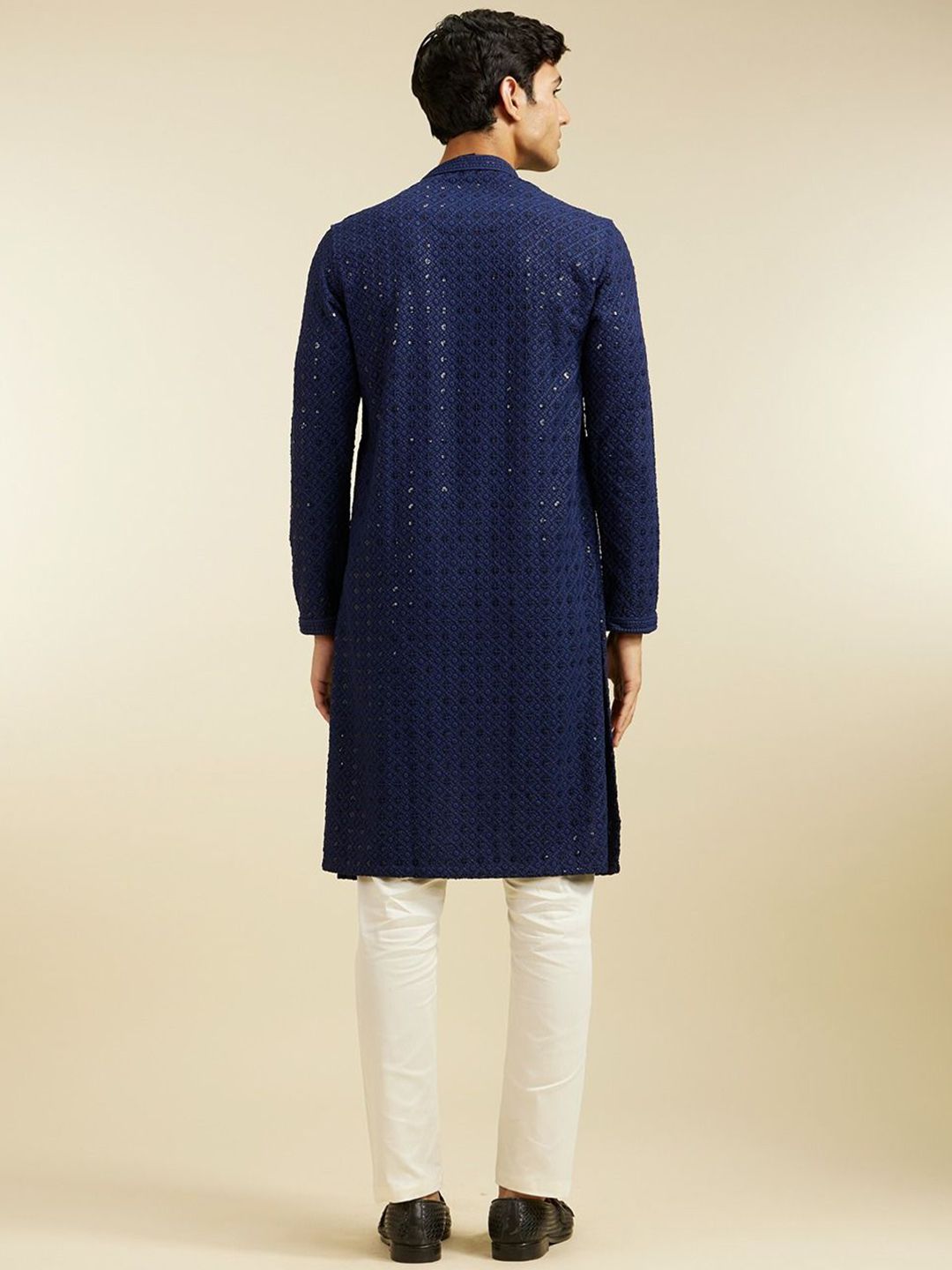Diwas by Manyavar Geometric Chikankari Embroidered & Sequinned Mandarin Collar Kurta