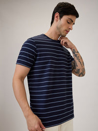 SPYKAR Men Striped Round Neck Cotton Slim Fit T-shirt