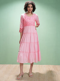 Vishudh Women Embroidered Fit and Flare Midi Dress