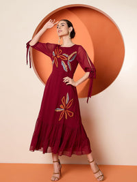 Antheaa Women Embroidered A-Line Maxi Dress