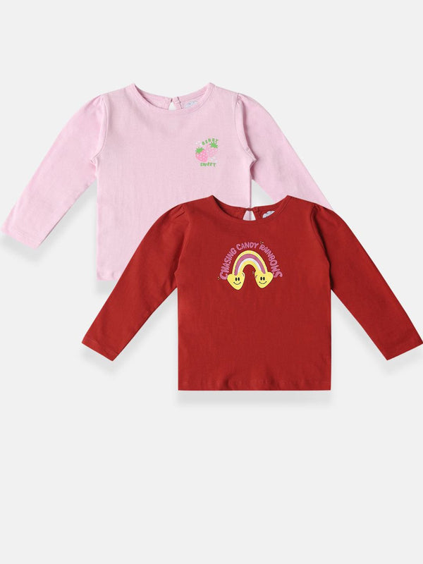 Nauti Nati Girls Pack Of 2 Bio Finish Graphic Printed Round Neck Cotton T-shirts