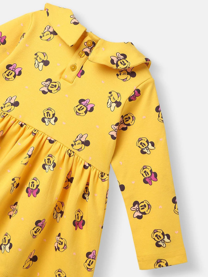 NautiNati Disney Infants Cotton Minnie Mouse Printed Dress with Matching Headband