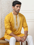 Jompers Floral Embroidered Sequinned Mandarin Collar Cotton Silk Straight Kurta