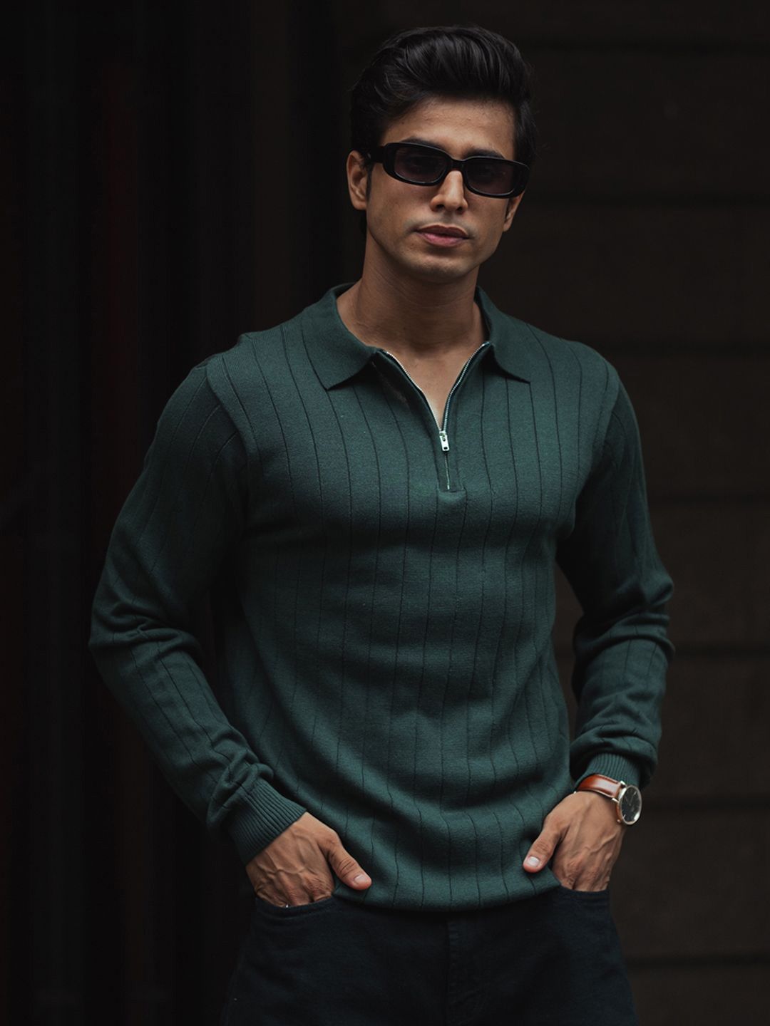 Powerlook Men Self Design Polo Collar Cotton T-shirt