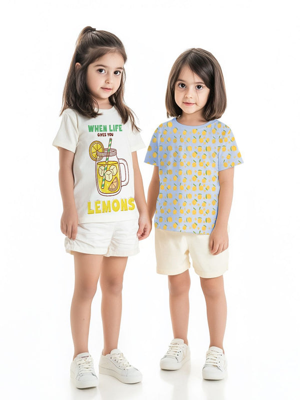 Nauti Nati Girls Pack of 2 Antimicrobial Graphic Printed Round Neck Cotton T-shirts
