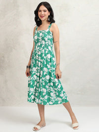 Vishudh Floral Print A-Line Midi Dress