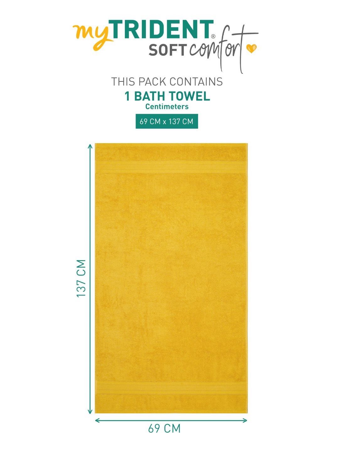 MYTRIDENT Yellow Cotton 500 GSM Bath Towel