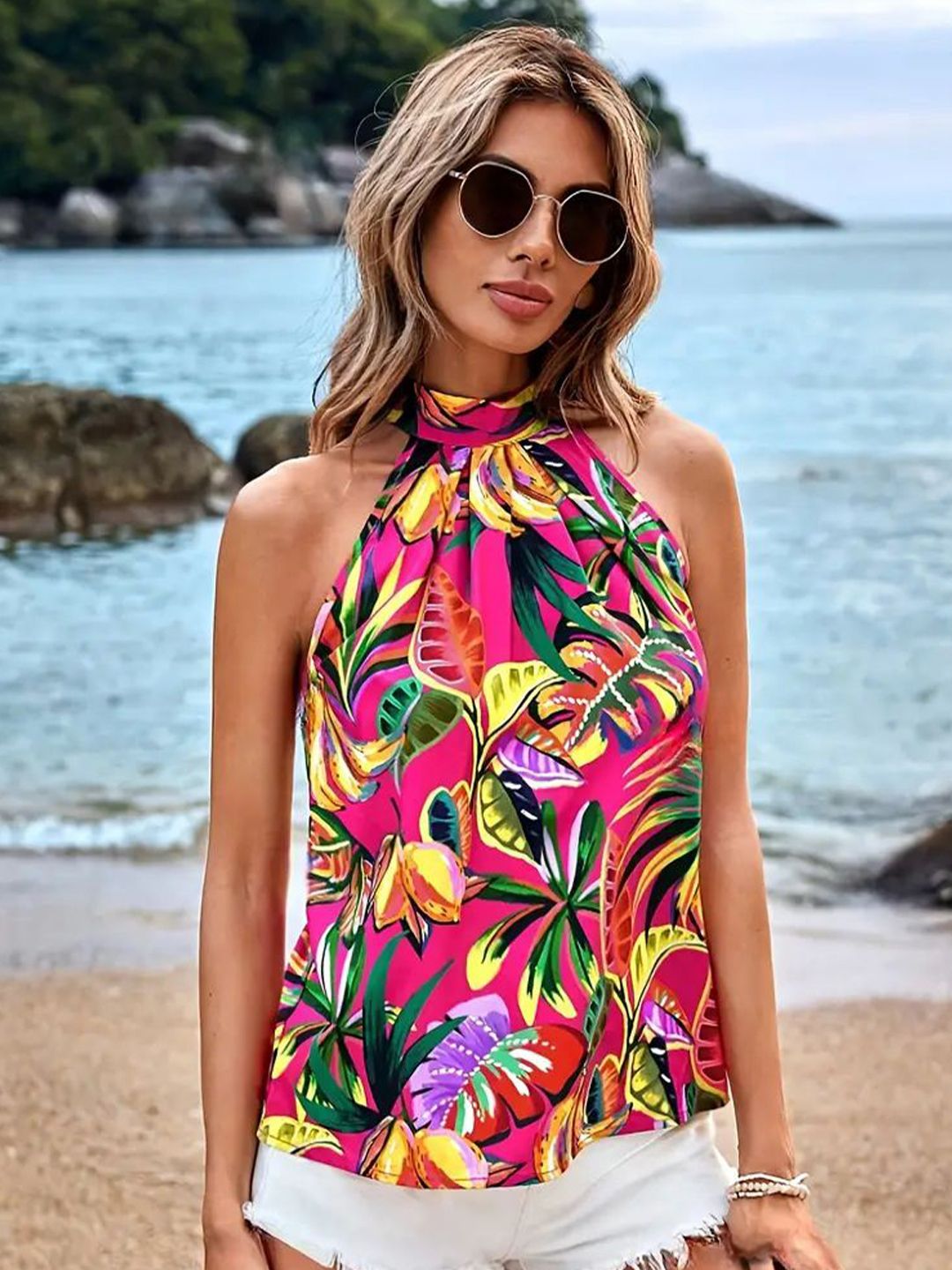 DressBerry Floral Print Halter Neck Top