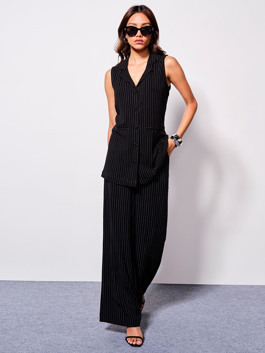 AND Striped Linen Wrap Top