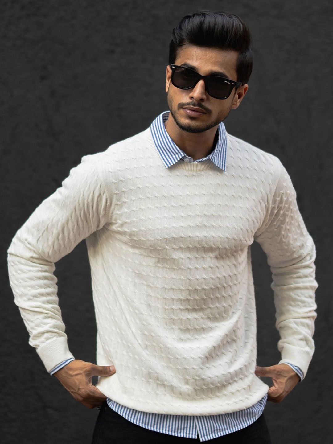 Powerlook Men Self Design Round Neck Cotton T-shirt