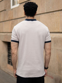 Powerlook Men Beige Contrast Collar Zipper T-Shirt