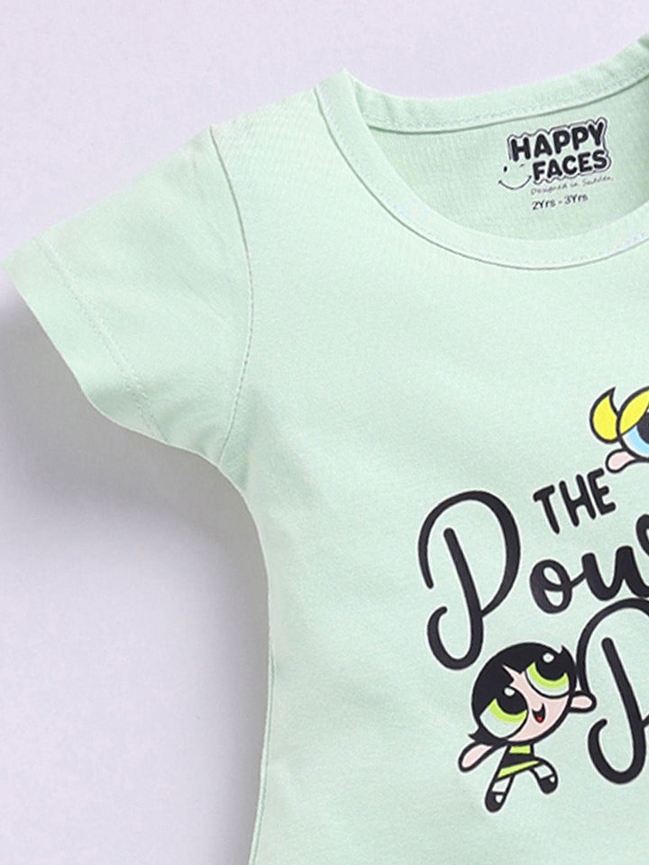 Happy Faces Girls Powerpuff Printed Pure Cotton Fit & Flare Dress