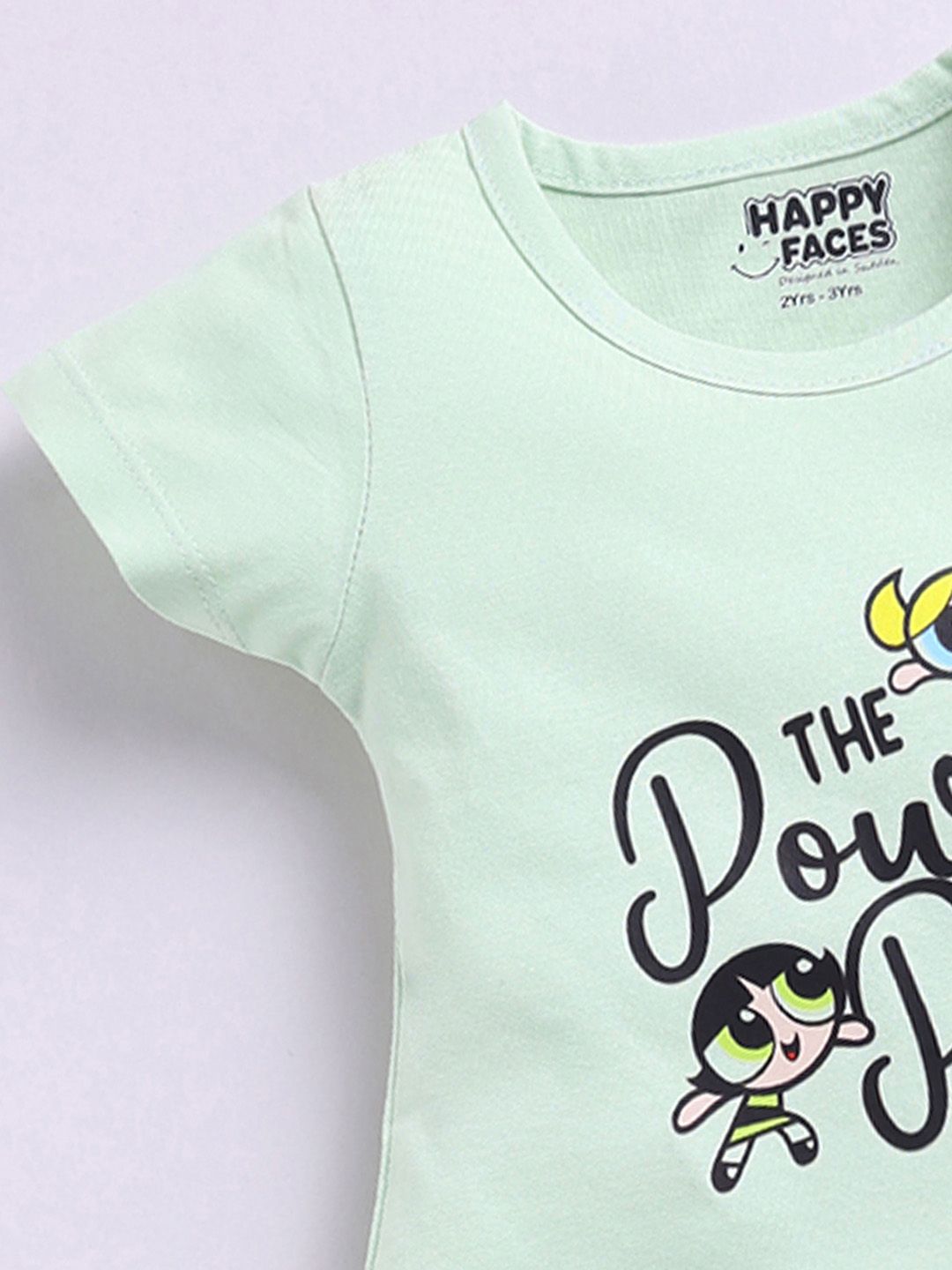 Happy Faces Girls Powerpuff Printed Pure Cotton Fit & Flare Dress