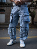 Powerlook Men Relaxed Fit Baggy Fit Denim Cargo Jeans