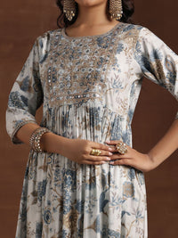 Libas Floral Printed Mirror Work High Slit Straight Kurta