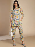 KALINI Floral Printed Pure Cotton Top With Trousers Co-Ords