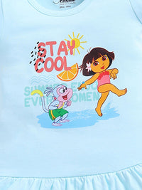 Happy Faces Girls Dora Printed Pure Cotton Fit & Flare Dress