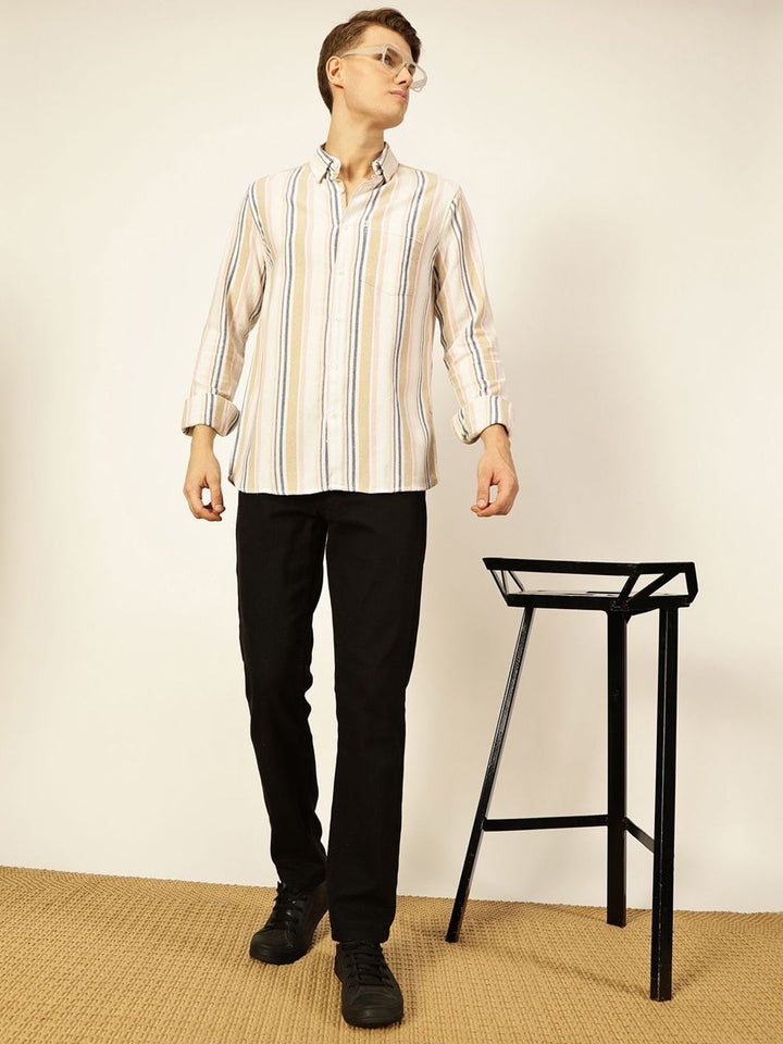 Thomas Scott Men Premium Slim Fit Opaque Striped Casual Shirt