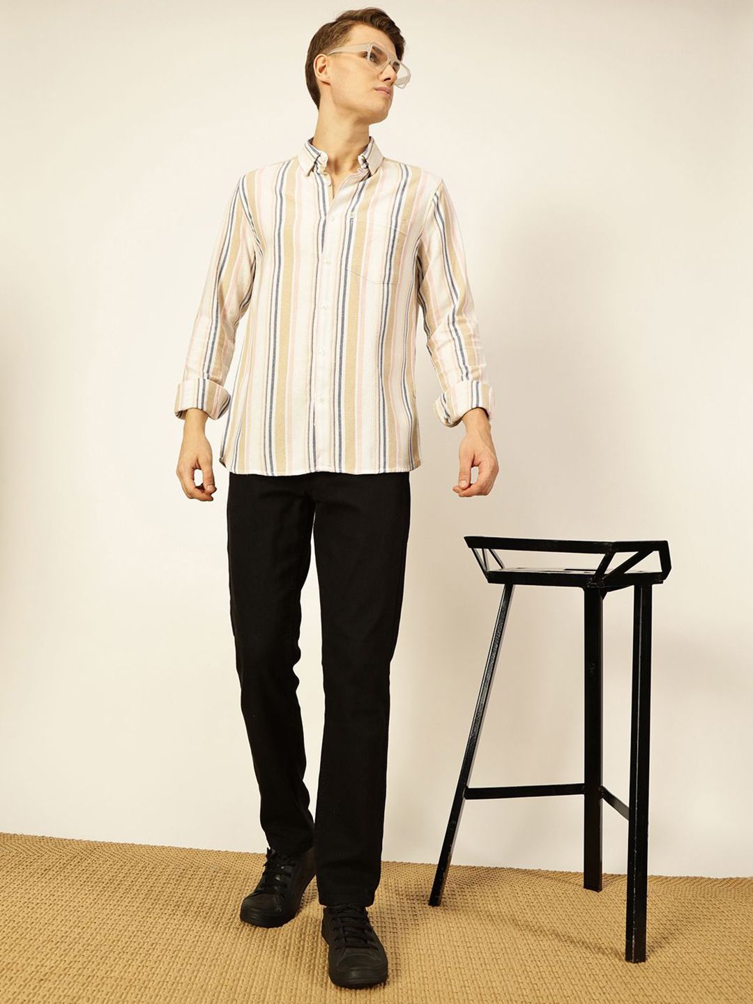 Thomas Scott Men Premium Slim Fit Opaque Striped Casual Shirt