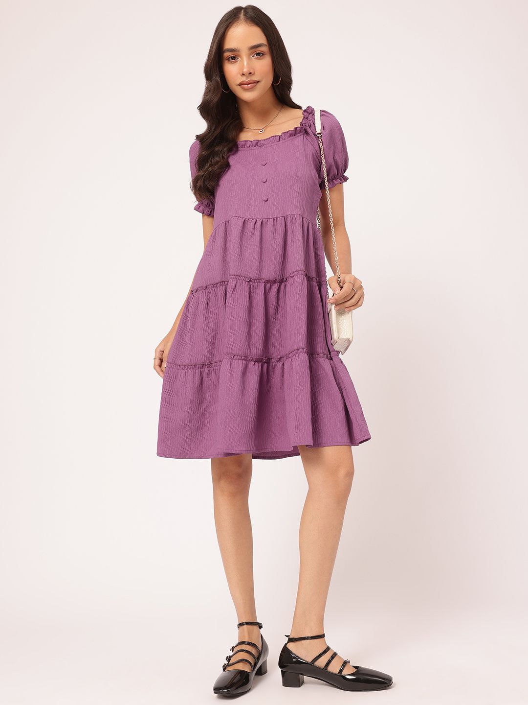 DressBerry Textured Luxe Frill Detail Tiered Dress