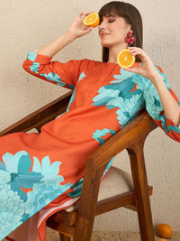 Indo Era Floral Printed Straight Kurta With Trousers