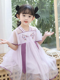 YK Girls Floral Print V-Neck Fit & Flare Dress