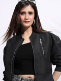 Tokyo Talkies Women Stand Collar Solid Casual Biker Jacket