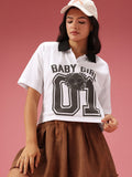 DressBerry Pure Cotton Varsity Printed Polo Collar Boxy T-shirt
