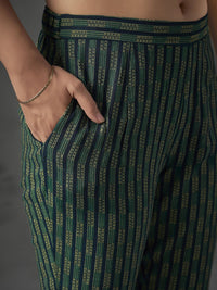 Anouk Blue Floral Printed Halter Neck Straight Kurta with Trousers & Dupatta