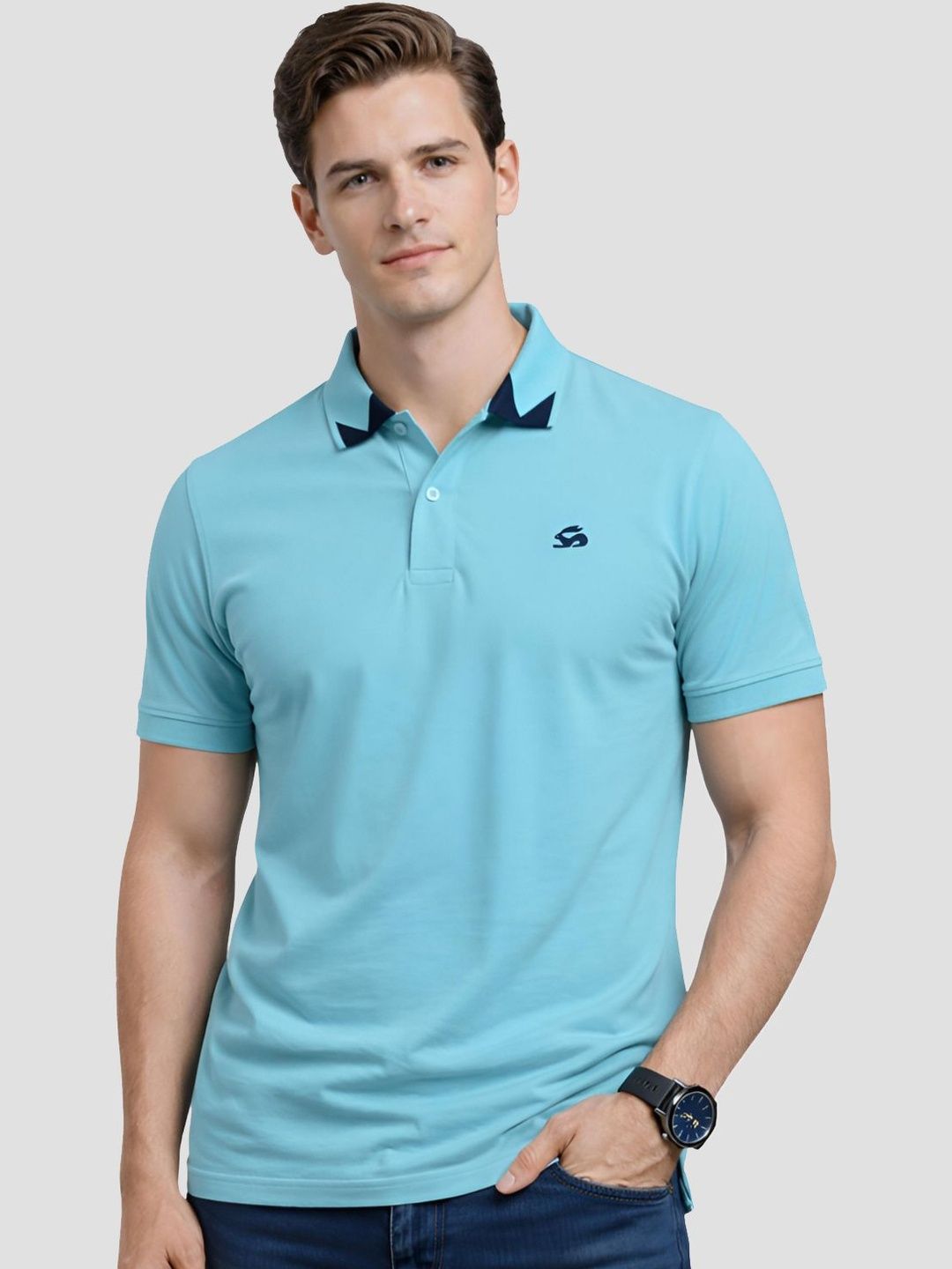T-shirt Kolar Polo Logo Jenama ADRO Lelaki