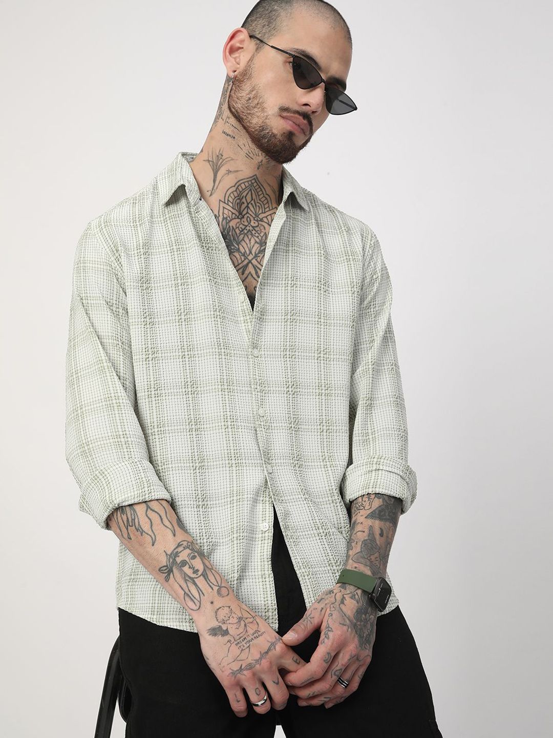 VASTRADO Men Classic Slim Fit Opaque Checked Casual Shirt