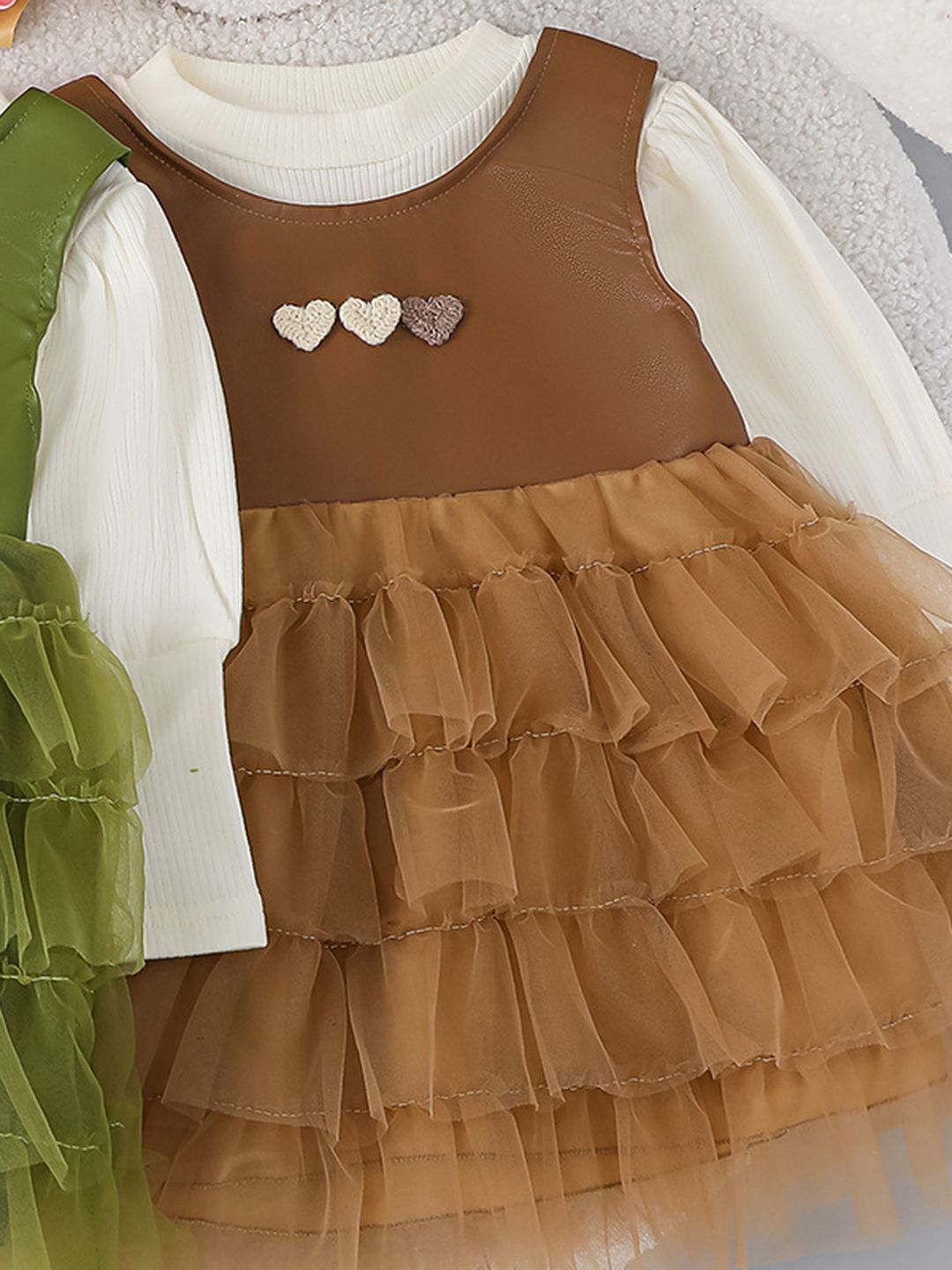 YK Girls Colourblocked Fit and Flare Dress